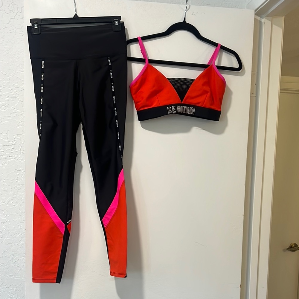 P.E Nation Red and Black Sports Set with Pink Accents